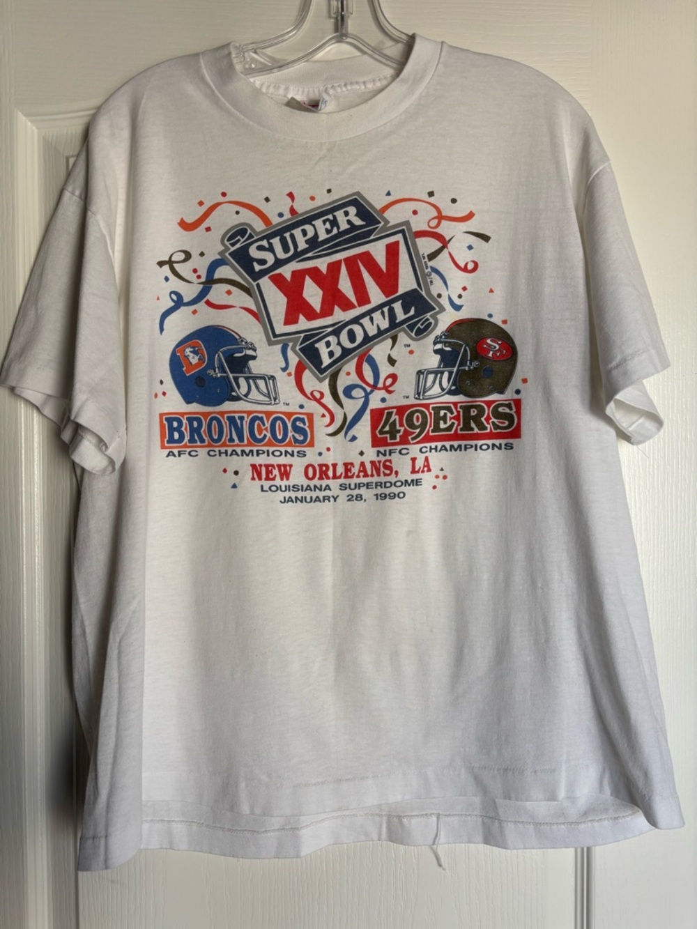 Vintage 1990 Super Bowl XXIV Broncos v 49ers NFL T-shirt Logo Athlete Mens XL